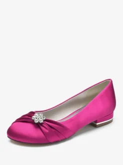 Women's Flat Wedding Shoes Satin Round Toe Rhinestones Flat Mother Of The Bride Shoes