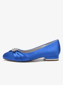 Women's Flat Wedding Shoes Satin Round Toe Rhinestones Flat Mother Of The Bride Shoes