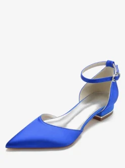 Women's Flat Wedding Shoes Ankle Strap in Satin