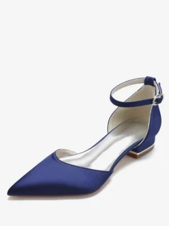 Women's Flat Wedding Shoes Ankle Strap in Satin