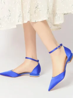 Women's Flat Wedding Shoes Ankle Strap in Satin
