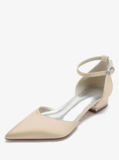 Women's Flat Wedding Shoes Ankle Strap in Satin