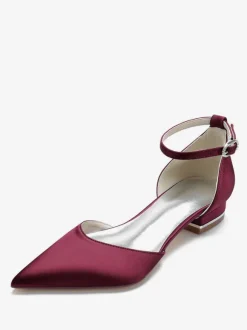 Women's Flat Wedding Shoes Ankle Strap in Satin