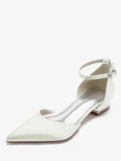 Women's Flat Wedding Shoes Ankle Strap in Satin