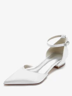 Women's Flat Wedding Shoes Ankle Strap in Satin