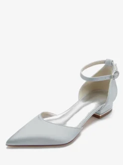 Women's Flat Wedding Shoes Ankle Strap in Satin