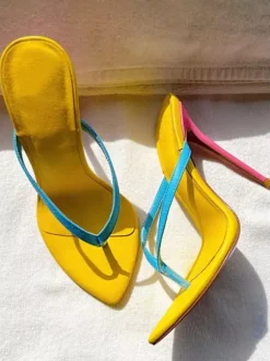 Women's Flip Flop Sandals High Heel Yellow Beach Sandals