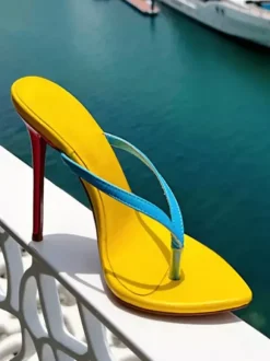 Women's Flip Flop Sandals High Heel Yellow Beach Sandals