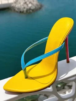 Women's Flip Flop Sandals High Heel Yellow Beach Sandals