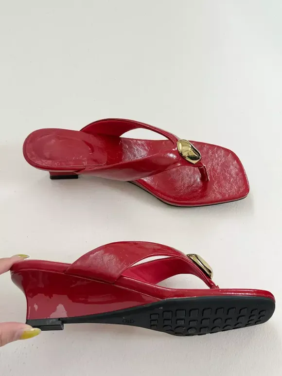 Women's Flip Flops Metal Detail Wedge Heel Sandal Slides
