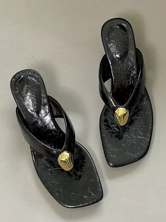 Women's Flip Flops Metal Detail Wedge Heel Sandal Slides