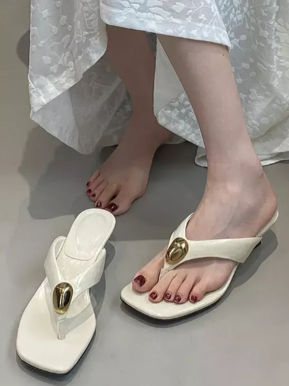 Women's Flip Flops Metal Detail Wedge Heel Sandal Slides