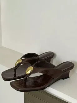 Women's Flip Flops Metal Detail Wedge Heel Sandal Slides