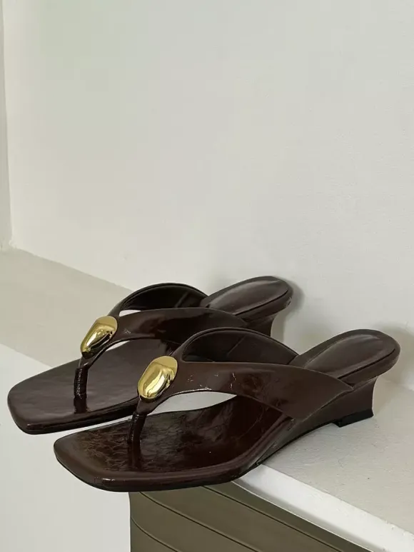 Women's Flip Flops Metal Detail Wedge Heel Sandal Slides