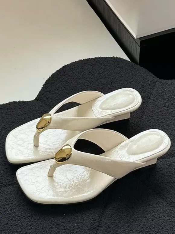 Women's Flip Flops Metal Detail Wedge Heel Sandal Slides