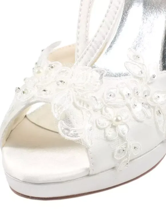 Women's Flower Wedding Shoes Platform Heeled Bridal Sandals