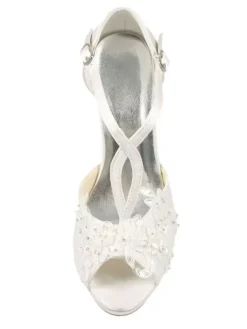 Women's Flower Wedding Shoes Platform Heeled Bridal Sandals