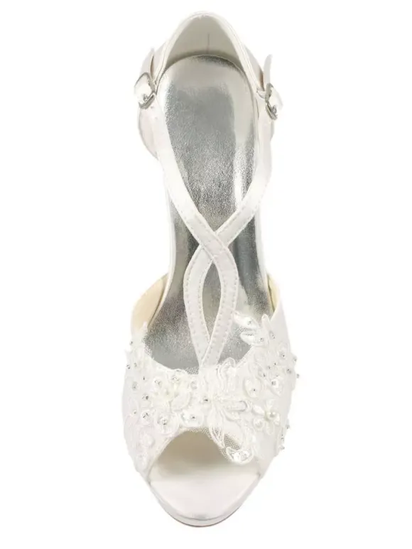 Women's Flower Wedding Shoes Platform Heeled Bridal Sandals