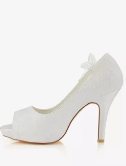 Women's Flowers Wedding Shoes Platform Heels in Satin