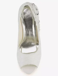 Women's Flowers Wedding Shoes Platform Heels in Satin