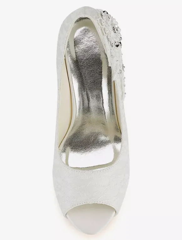 Women's Flowers Wedding Shoes Platform Heels in Satin