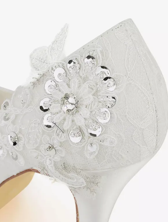 Women's Flowers Wedding Shoes Platform Heels in Satin