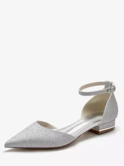 Women's Glitter Ankle Strap Flat Bridal Shoes