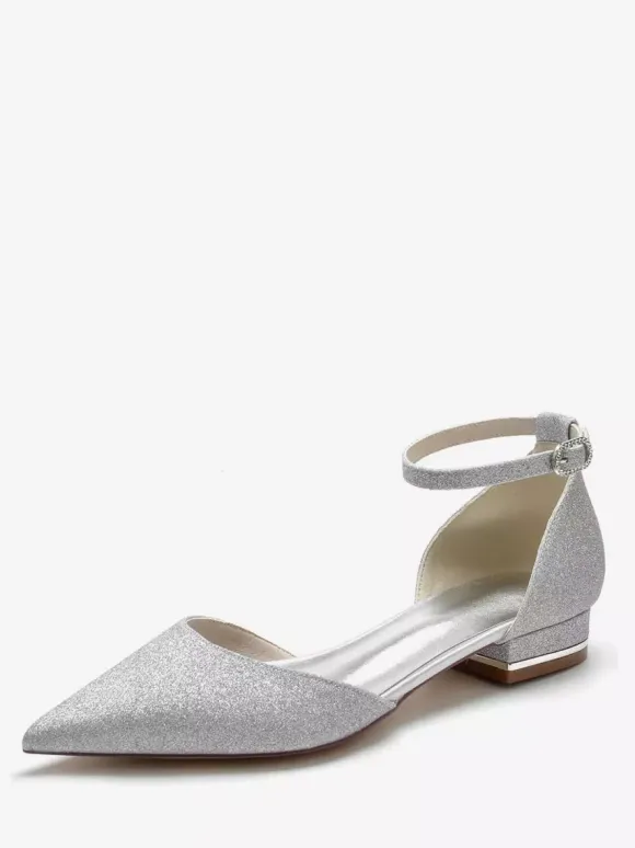 Women's Glitter Ankle Strap Flat Bridal Shoes