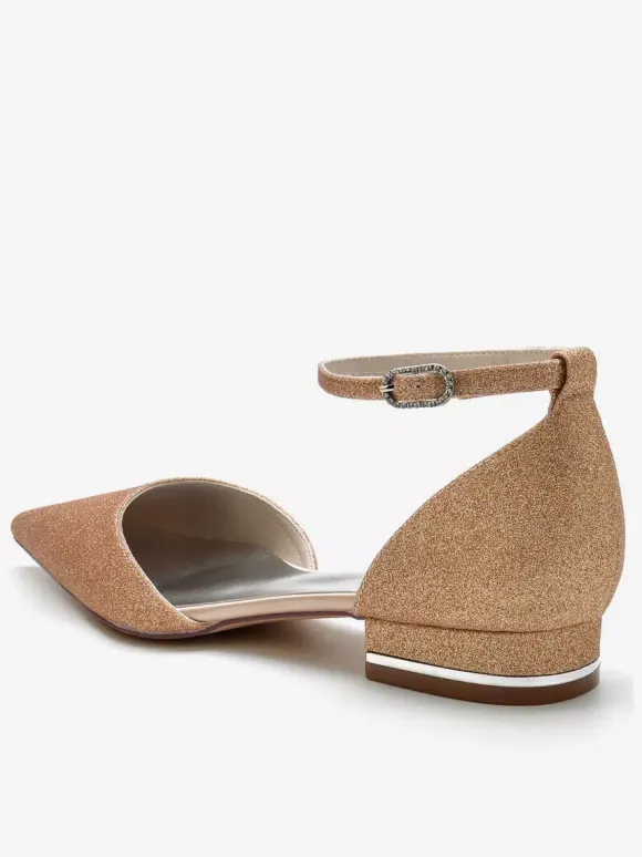 Women's Glitter Ankle Strap Flat Bridal Shoes
