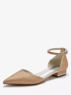 Women's Glitter Ankle Strap Flat Bridal Shoes