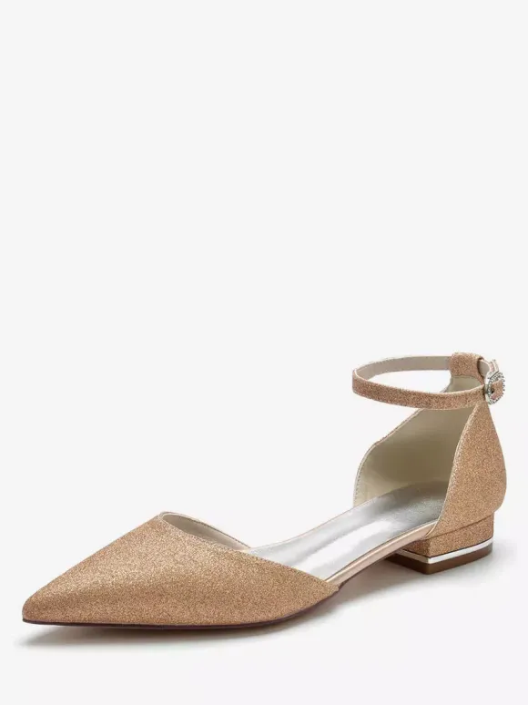 Women's Glitter Ankle Strap Flat Bridal Shoes