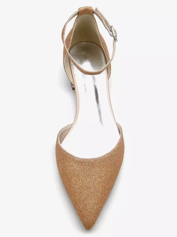 Women's Glitter Ankle Strap Flat Bridal Shoes