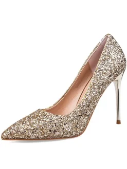 Women's Glitter Prom Shoes Pointed Toe Stiletto High Prom Heel Pumps