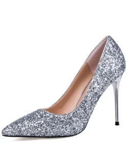 Women's Glitter Prom Shoes Pointed Toe Stiletto High Prom Heel Pumps