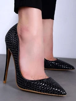 Women's Gold High Heels Woven Style Pointed Toe Stiletto Heel Pumps