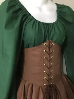 Women's Gothic Medieval Costume Flared Sleeves Shirt Corset Skirt Set