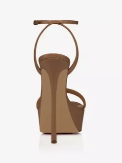 Women's Heel Sandals Nude Genuine Leather Platform Stiletto Heeled Ankle Strap Dress Sandals