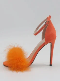 Women's Heel Sandals Open Toe Faux Fur Detail Stiletto Heel Sandals