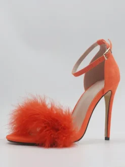 Women's Heel Sandals Open Toe Faux Fur Detail Stiletto Heel Sandals