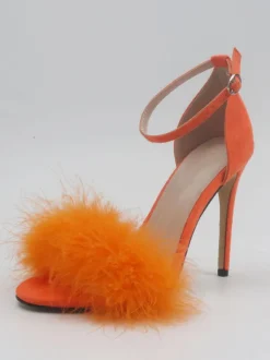 Women's Heel Sandals Open Toe Faux Fur Detail Stiletto Heel Sandals