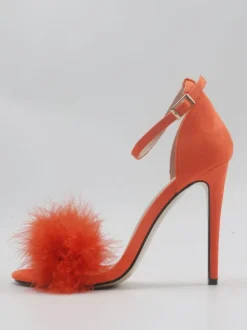 Women's Heel Sandals Open Toe Faux Fur Detail Stiletto Heel Sandals