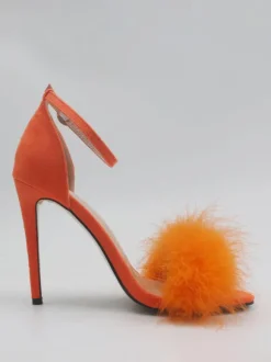 Women's Heel Sandals Open Toe Faux Fur Detail Stiletto Heel Sandals