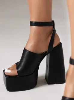 Women's Heel Sandals Square Toe Chunky Heel Faux Leather Sandals