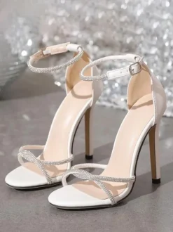 Women's Heels Pearls Pumps Chic Open Toe Stiletto Heel PU Leather