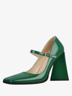 Women's Heels Slip-On Buckle Pumps Chic Square Toe Chunky Heel PU Leather