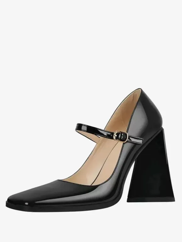 Women's Heels Slip-On Buckle Pumps Chic Square Toe Chunky Heel PU Leather