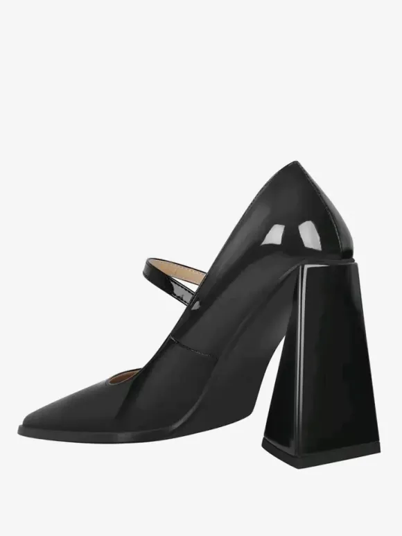 Women's Heels Slip-On Buckle Pumps Chic Square Toe Chunky Heel PU Leather