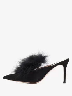 Women's High Heel Mules Faux Feather Pointed Toe High Heels