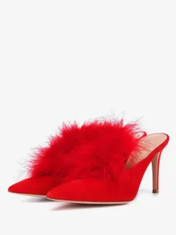 Women's High Heel Mules Faux Feather Pointed Toe High Heels