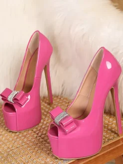 Women's High Heel Pumps Platform Open Toe Bow Stiletto Heel Sexy Shoes